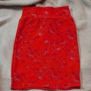 LuLaRoe Red Flowered Pencil Skirt Cocktail